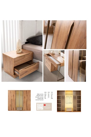 Lovina Mdf 6 Kapaklı Reflekte Camlı Gardırop ve Yatak Odası Takımı - Baza Hariç