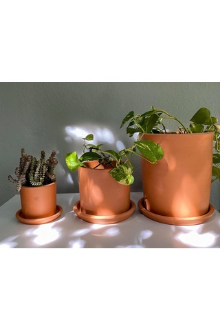 Terracotta Silindir Saksı+tabak Pembenin Tonları Küçük Diğer