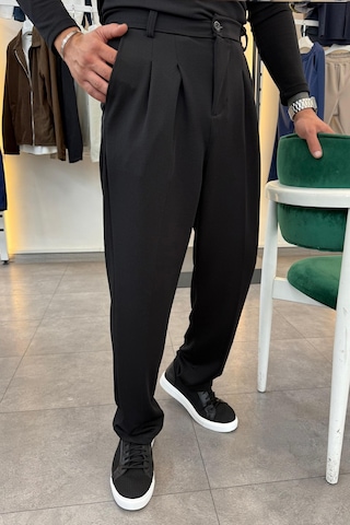 Yarım Balıkçı Pamuk Örme Likralı Esnek Rahat Kumaş Pileli Pantolonlu Takım Siyah