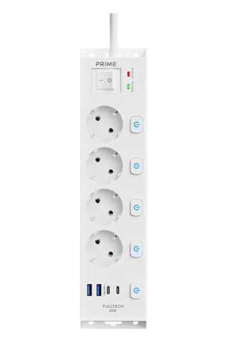 Fulltech Ftr-33 Akım Korumalı 4 Lü Çoklu Priz 3680w 16a, 1050j, 2 Usb-c Pd 20w + 2 Usb-a, Ayrı Ana 2 M