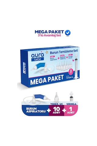 Mega Paket Bebek Burun Temizleme Aspiratörü 10 Yedek Uç ve Burun Temizleme Şırıngası