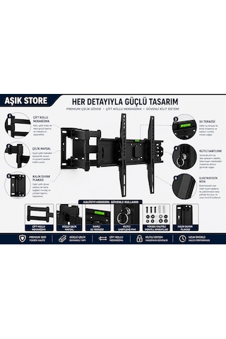 Full Motion Tv Askı Aparatı 39 65" Vesa 400 400 50 Kg
