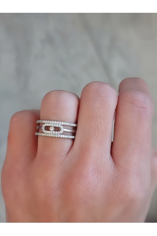 Ayarlanabilir Mess Model Zirkon Taşlı Silver Renk Çelik Yüzük Gümüş