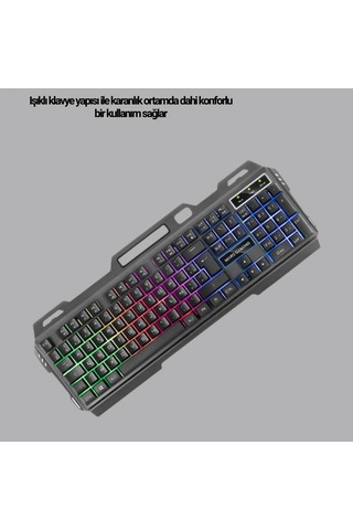 Türkçe Q Işıklı Oyuncu Klavye Ve Mouse Seti Bluetooth 5.2 Kulaklık Usb Bağlantı