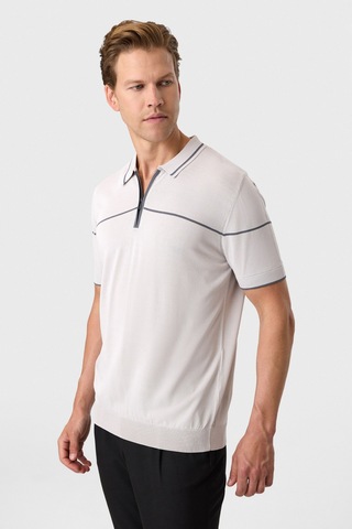Back And Bond Gri Regular Fit Fermuarlı Polo Yaka Triko Tişört Açık Gri