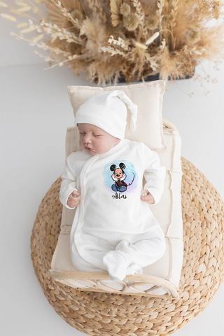 Lilabio %100 Organik Isme Özel Isimli 10lu Hastane Çıkışı Mickey Ekru