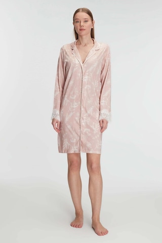 Bicomi Cotton Modal Uzun Kol Gecelik Gül