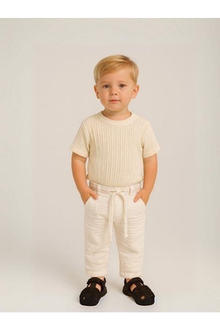 Nanica Kids Erkek Çocuk Dokuma Beli Lastikli Pantolon-16003 Beyaz
