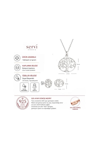 Servi 925 Ayar Gümüş Minimal Hayat Ağacı Kolye Ve Küpe Seti-332