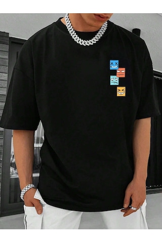 Ice Cube's T-shirt - Siyah Baskılı Oversize Bisiklet Yaka Kısa Kol Tişört Siyah