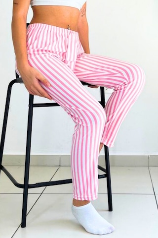 Farya Home Dreamy Soft Kadife Dokulu Ekose Kareli Süet Pijama Altı Pantolon Pembe