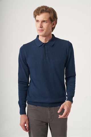 İmza İndigo Polo Yaka Uzun Kol Örme Comfort Fit Pamuklu Kazak 1012265150 Indigo Mavi