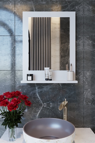 Makbulce Safir Raflı Dresuar Banyo Aynası 60 x 45 Beyaz