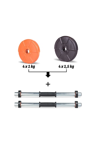 Dambıl Seti Turuncu-siyah 6 İn 1 Fitness Set 11 Kg