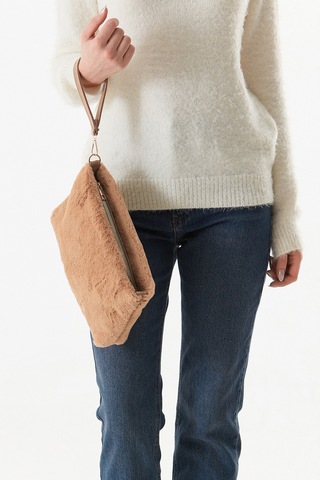 Fullamoda Tüylü Zincirli Pelüş Portföy Çanta 25maks126240-camel Camel
