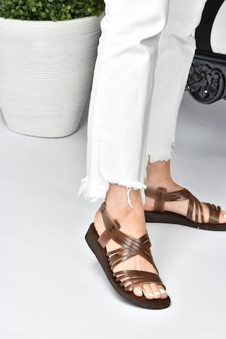 Fox Shoes Taba Hakiki Deri Kadın Sandalet K374680503