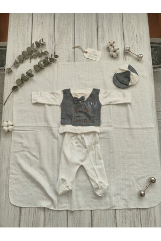 Baby Zuhu %100 Pamuk Atlı 10'lu Erkek Bebek Hastane Çıkışı Seti 0-3 Ay Beyaz