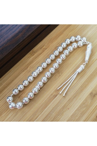 925 Ayar Gümüş Küre Kesim Nokta İşlemeli Tesbih