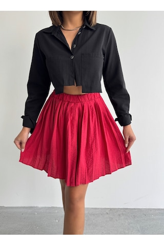 Kadın Modal Dokulu Piliseli Şortlu Mini Etek Kırmızı