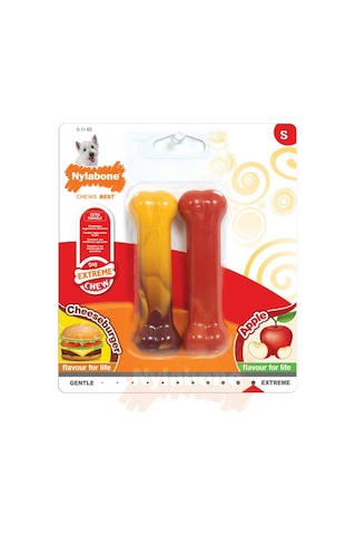 Nylabone Cheeseburger ve Elma Aromalı Köpek Çiğneme Kemiği S