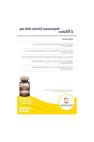 Magnezyum Sitrat Ve D Vitamini İçeren Besin Takviyesi - 200 Mg, 60 Tablet