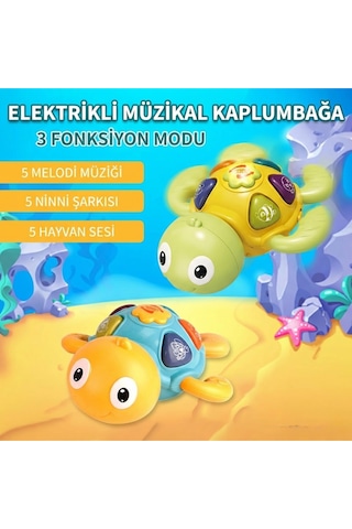 Sarı-yeşil Renkli Hareketli Mini Kaplumbağa Bebek Eğlencesi - Aydınlatmalı Melodili, Ninnili Öğretici Yenidoğan Hediyesi 6 Ay+