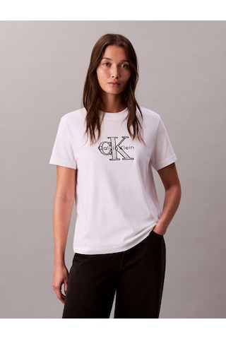 Calvin Klein Kısa Kollu Klasik Monologo Metalik Bisiklet Yaka Kadın Beyaz T-shirt Lv047e819g-yaa Beyaz