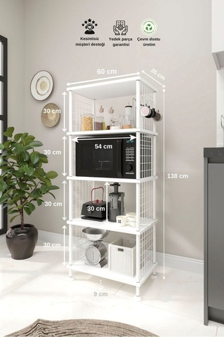 Beyaz B.d Mutfak Rafı, Mutfak Düzenleyici, 5 Raflı Mutfak Organizeri, Mutfak Dolabı, Mutfak Standı Beyaz