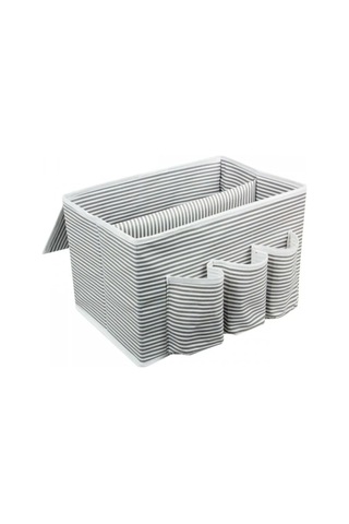 Başucu Düzenleyicisi Gri Çizgili Organizer Kutu Klasik 35x22x22 Cm Gri-beyaz