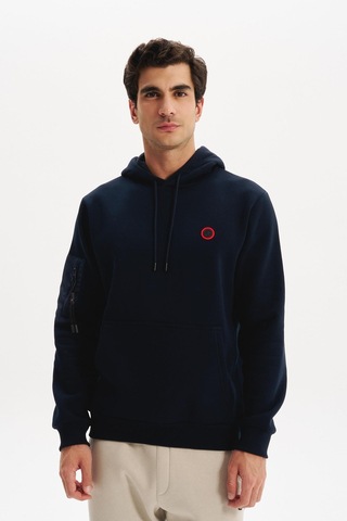 AR-MA Arma Erkek Regular Fit 3 İplik Şardonlu Kanguru Cepli Kapüşonlu Sweatshirt Pamuk Polyester Karışımı K30254629202 Lacivert