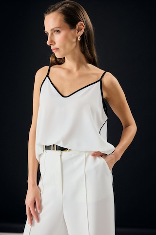 Sateen Kontrast Askılı Bluz - Ekru-137318