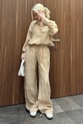 Madmext Bej Basic Kadın Gömlek Pantolon İkili Takım Mg2352 Bej