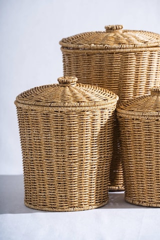 Nomad 3 Lü Kapaklı Hasır Sepet Seti Krem