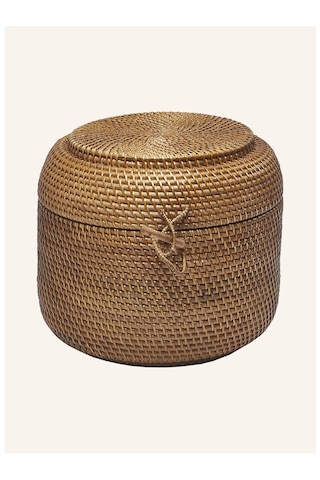 Aquanova Cıno Depolama Sepeti 8 L, Rattan, Kapaklı, 24 Cm Yükseklik, 33 Cm Çap Çamaşır Sepeti Kahverengi 24 X 33