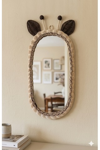 Rattan Bambu El Örmesi Kahverengi Zürafa Model Boy Aynası 30x60 Beyaz - Kahverengi