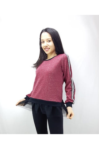 Toontoy Kız Çocuk Kol Üstü Ve Arkası Şeritli Sweatshirt Kırmızı