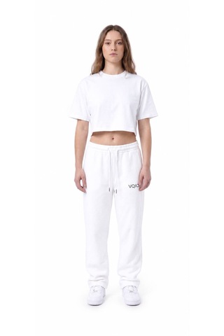 Feville 3 İplik Şardonlu Ayarlanabilir Paça Baggy Unisex Eşofman Altı Beyaz