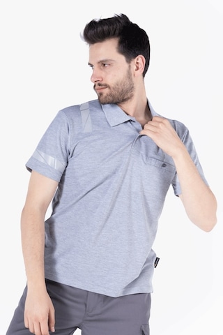 Polo Yaka Reflektörlü T-shirt - Gri Gri