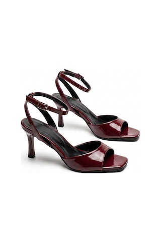Giamgia Store Kadın Bordo Bilekten Bağlamalı Küt Burun İnce Topuklu Stiletto Abiye Ayakkabı-2344