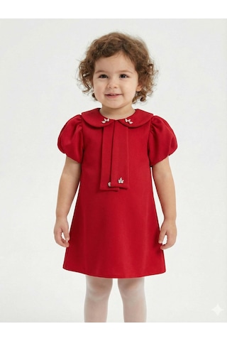 Xo Kids Kız Çocuk Kısa Kol Elbise 1-6 Yaş 2915-1 Kırmızı