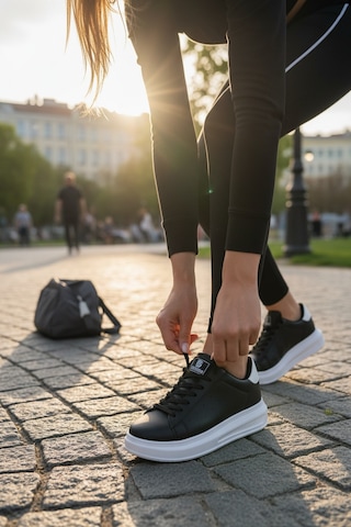 Enoch Kadın Yüksek Tabanlı Ortopedik Sneaker Yürüyüş Ayakkabısı Siyah Beyaz