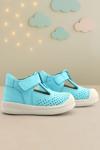 Rakerplus Shaun Hakiki Deri Mavi Beyaz Cırtlı Anatomik Bebek Sandalet Mavi