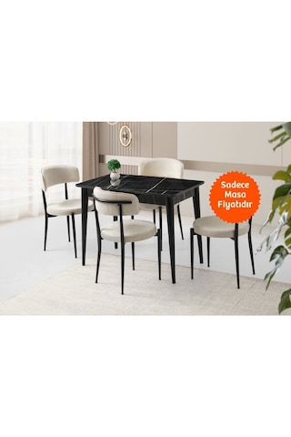 Sonata Ortadan Açılır Parlak Ahşap Yemek Masa Siyah Mermer 70x120