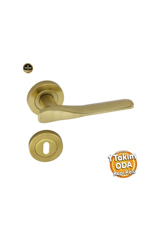 Badem10 Royal Titanyum Gold Oda Kapı Kolu Daire Rozetli Sürgülü Ve Çelik Kapı Kulpu Uyumlu Sağ Sol Kolları