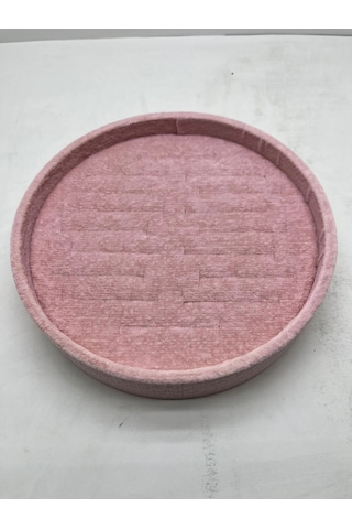 Süet Kumaş Pembe Renk 20x20 Cm Yuvarlak Batırmalı Bileklik Kelepçe Tablası Pembe