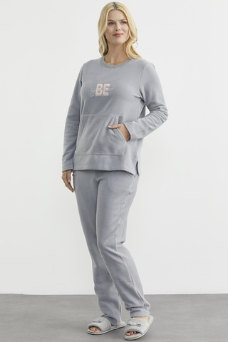 Kanguru Cepli Polar Pijama Takım - Gri Gri