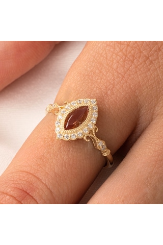Gümüş Yüzük - 1.10 Karat Mekik Zultanit Taşlı Evlilik Teklifi Kadın 925 Ayar Gümüş Yüzük Sarı
