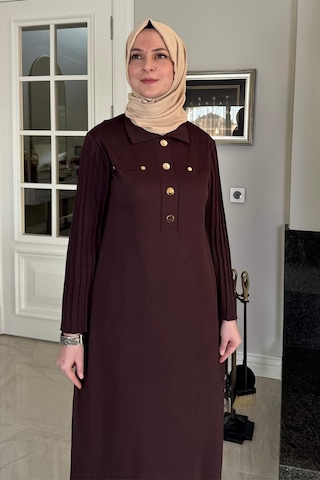 Rabia Şamlı Beste Triko Elbise Acı Kahve Normal