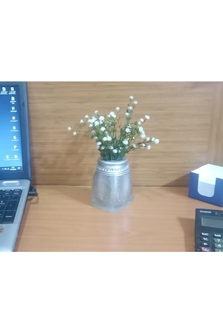 Vazo Dahil,vazo Dahil,vazoda Çiçek,beyaz Yapay Çiçek,vazo Dekoratif Kristal Taşlı Gümüş Poliresin 7x7x15 Genel