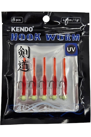 Kendo Hook Worm Jighead+lrf Silikonu 1gr+4.5cm 5 Adet Head Yellow+luminous Pink